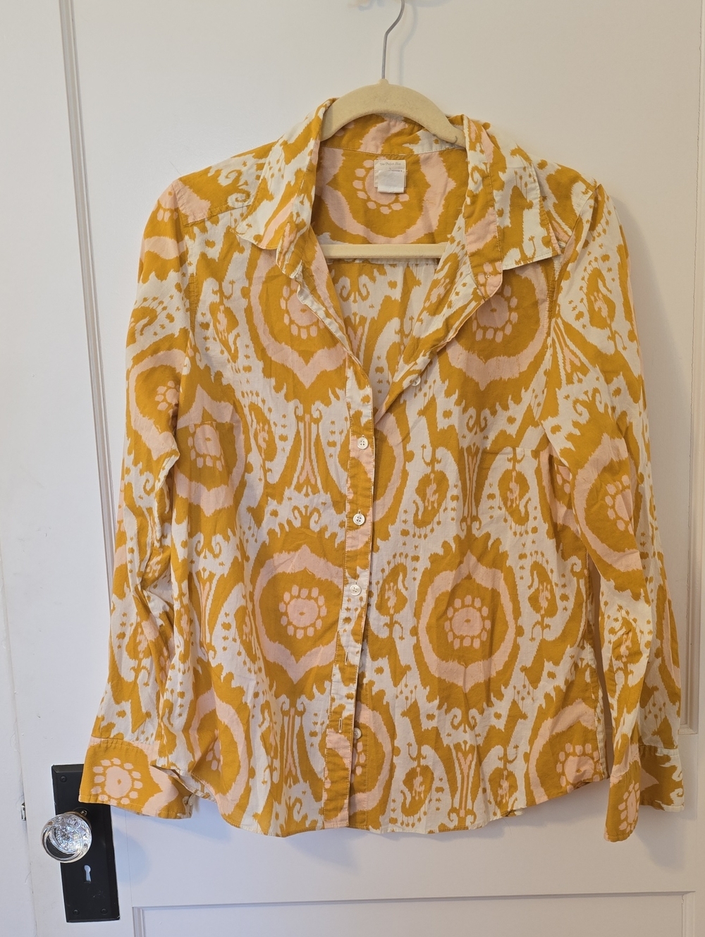 J. Crew Yellow and Cream Printed Button-Down Shirt